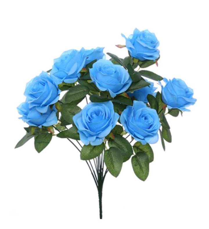 42cm Large Open Rose Bush Blue