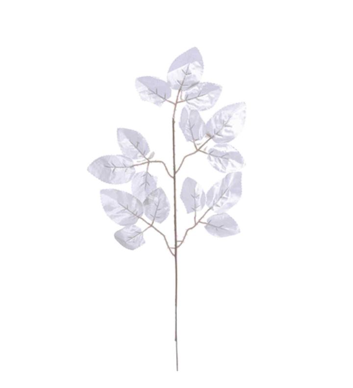 49cm Rose Leaf Spray Metalic Silver