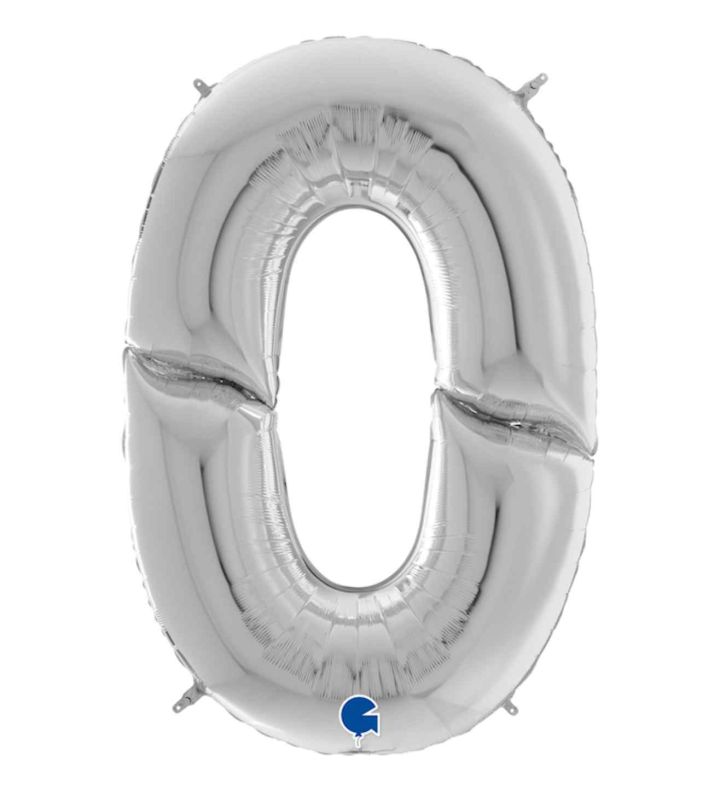 64" Grabo Silver Number 0 Foil Balloon