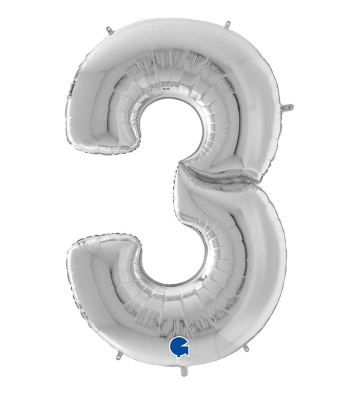 64" Grabo Silver Number 3 Foil Balloon