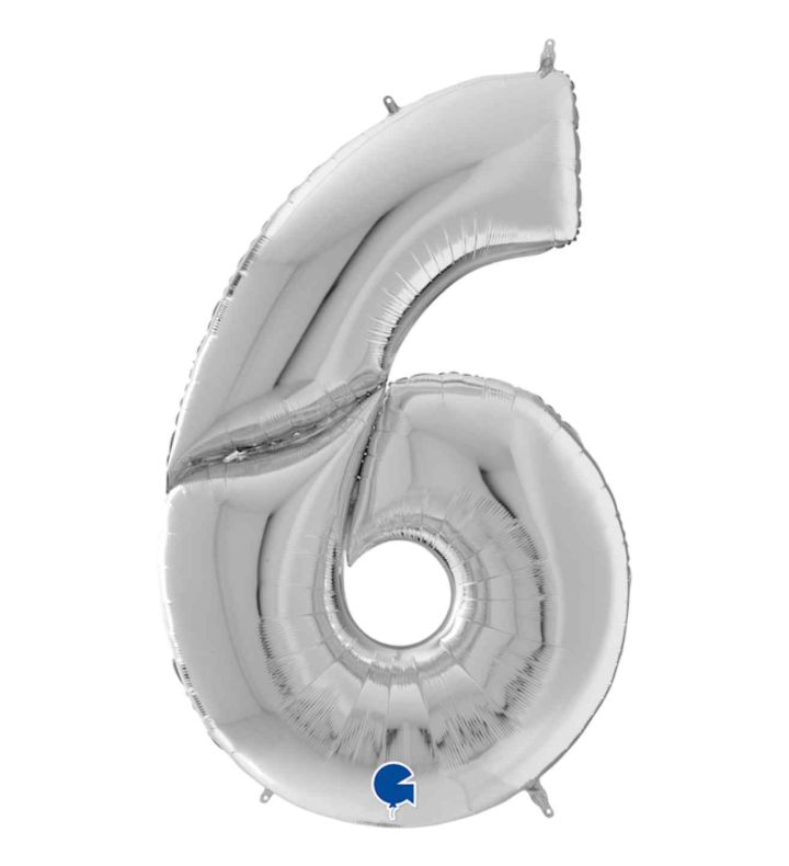 64" Grabo Silver Number 6 Foil Balloon