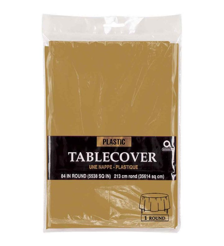 84" Round Gold Plastic Table Covers