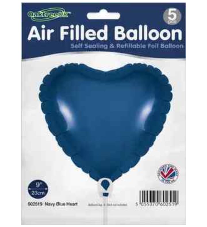 9" Oaktree Navy Heart 5pcs Foil Balloon