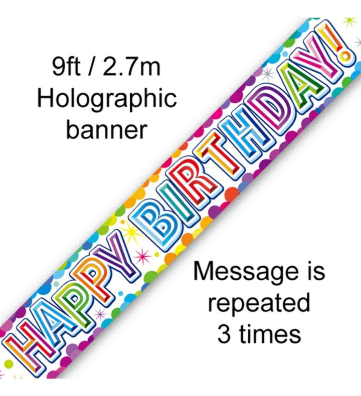 9ft Banner Happy Birthday Colourful Confetti Metallic