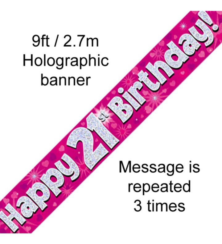 9ft Oaktree Happy 21st Birthday Pink Holo Banner