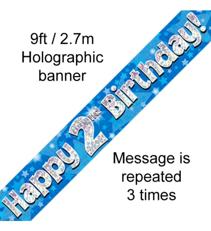 9ft Oaktree Happy 2nd Birthday Blue Holo Banner