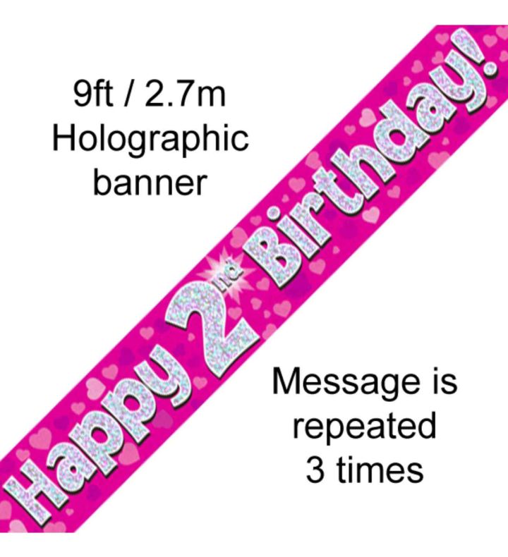 9ft Oaktree Happy 2nd Birthday Pink Holo Banner