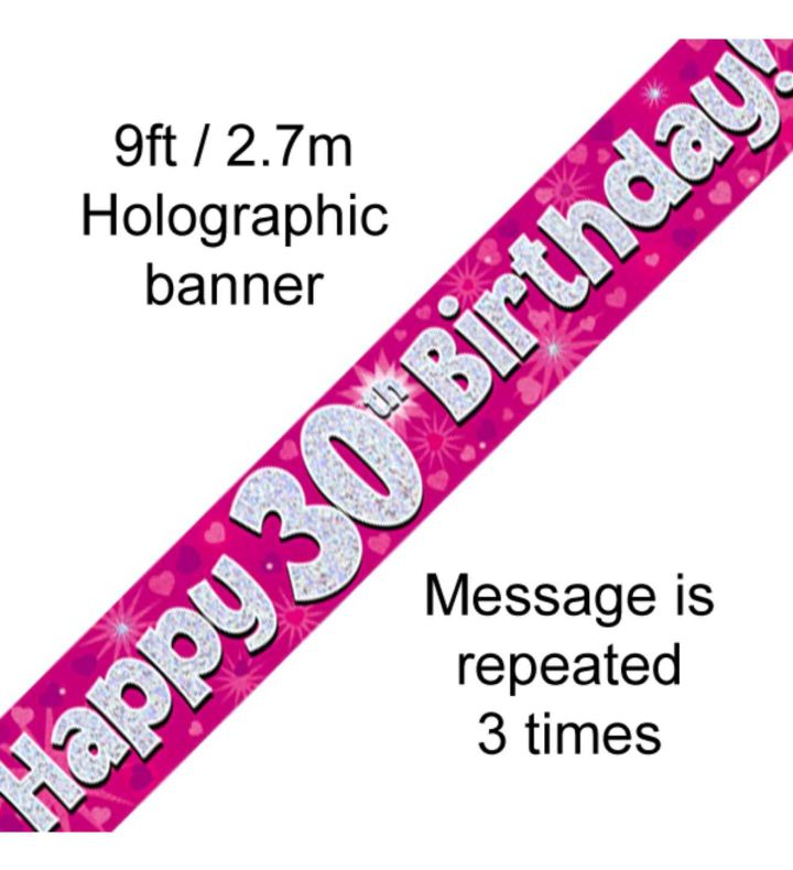 9ft Oaktree Happy 30th Birthday Pink Holo Banner
