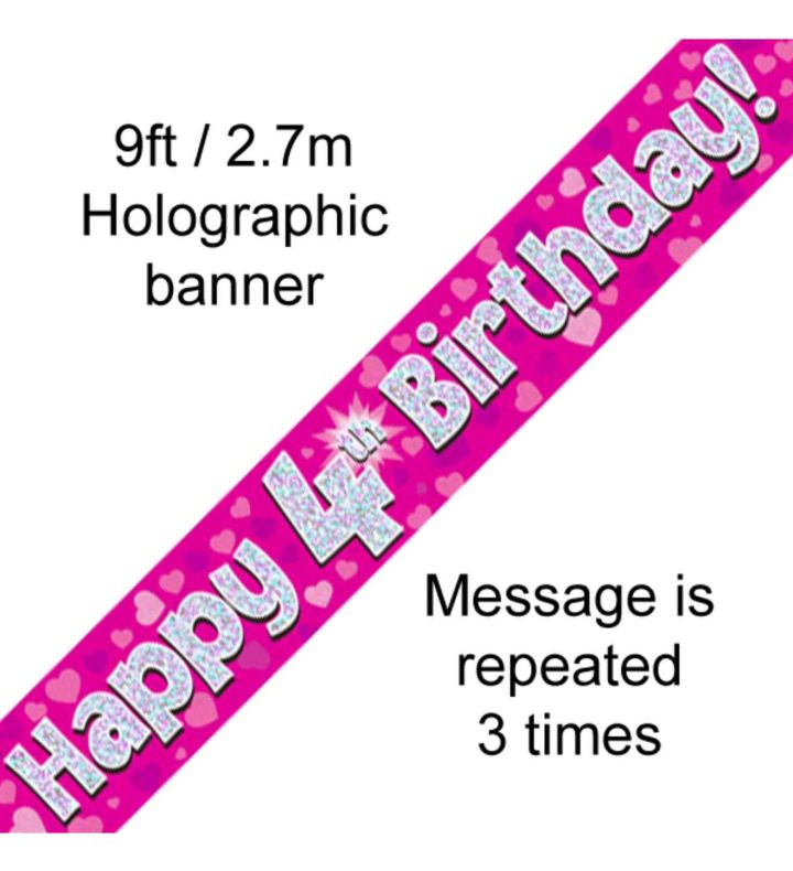 9ft Oaktree Happy 4th Birtday Pink Holo Banner