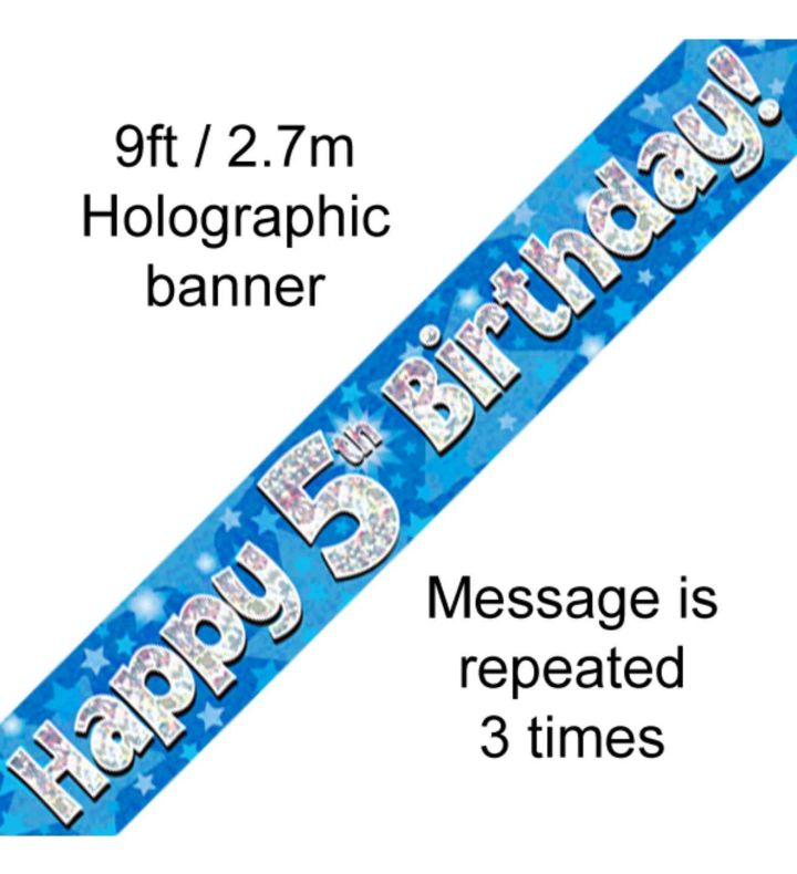 9ft Oaktree Happy 5th Birthday Blue Holo Banner