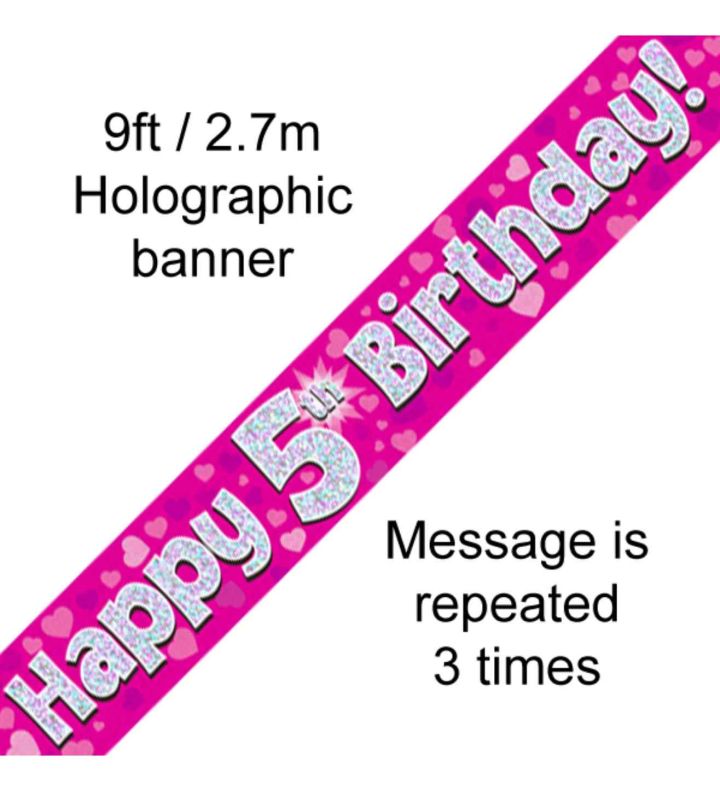 9ft Oaktree Happy 5th Birthday Pink Holo Banner