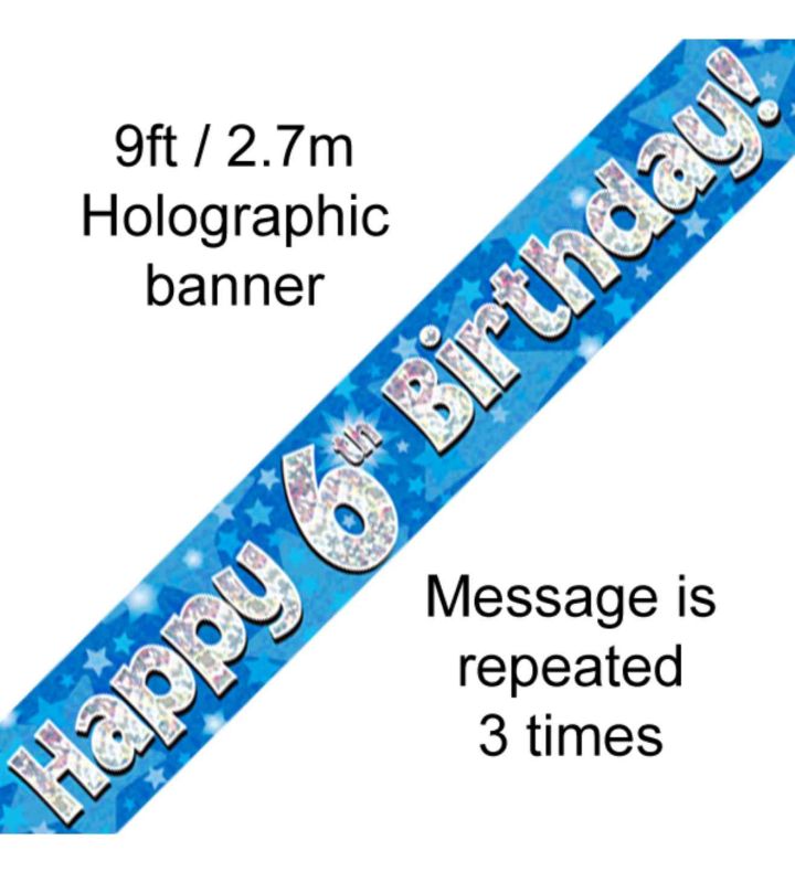 9th Oaktree Happy 6th Birthday Blue Holo Banner