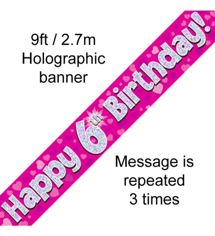 9ft Oaktree Happy 6th Birthday Pink Holo Banner