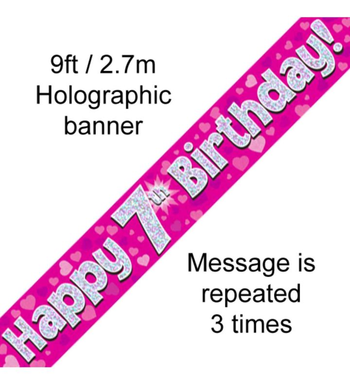 9ft Oaktree Happy 7th Birthday Pink Holo Banner