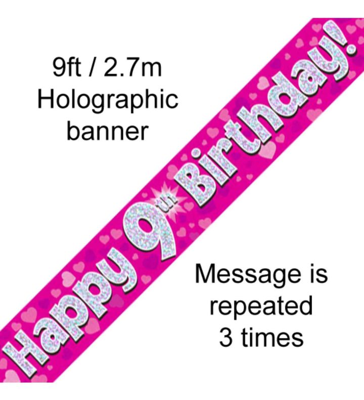 9ft Oaktree Happy 9th Birthday Pink Holo Banner
