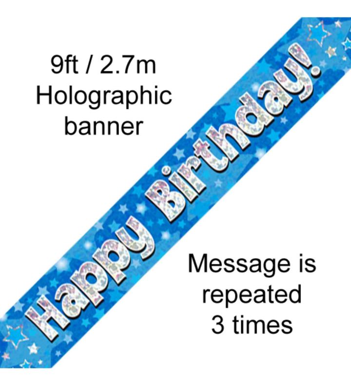 9ft Oaktree Happy Birthday Blue Holo Banner