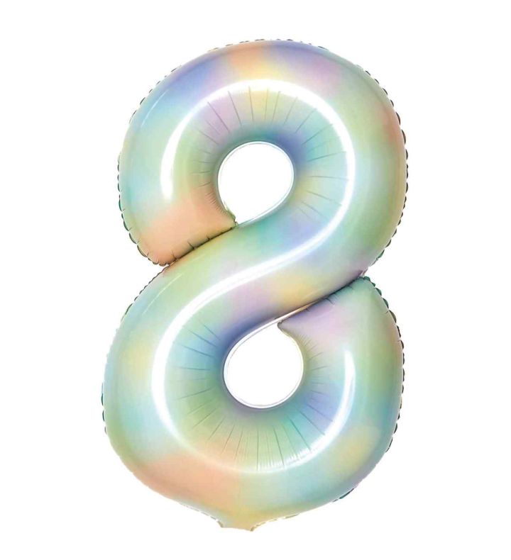 34" Amscan Number 8 Pastel Rainbow Foil Balloon
