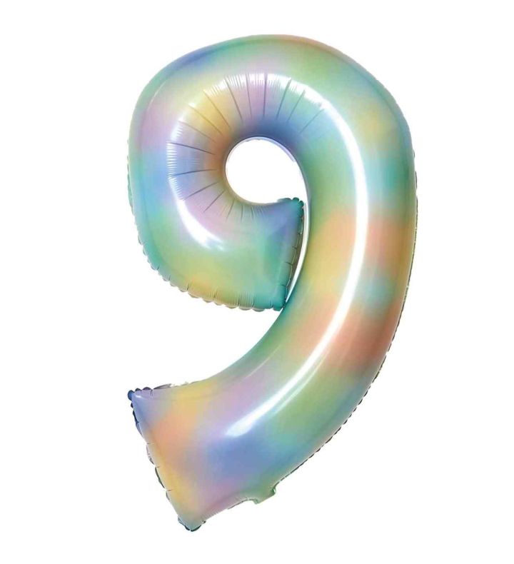 34" Amscan Number 9 Pastel Rainbow Foil Balloon