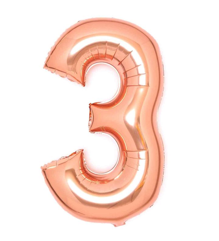 34" Amscan Number 3 Rose Gold Foil Balloon