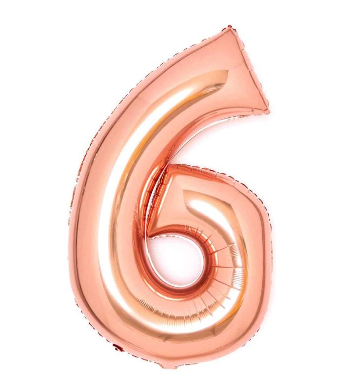 34" Amscan Number 6 Rose Gold Foil Balloon