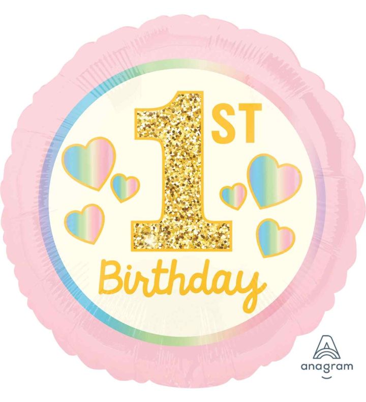 18" 1st Birthday Girl Pink & Gold Foil Balloon