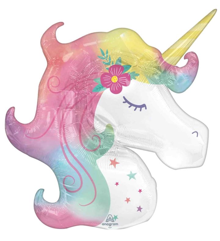 33" Magical Unicorn Enchanted Pastel/White SuperShape Foil Balloon