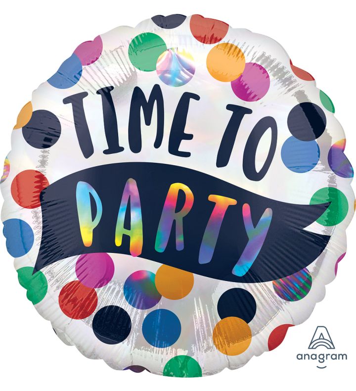 17" Anagram Time to Party Holographic Iridescent Foil Balloon