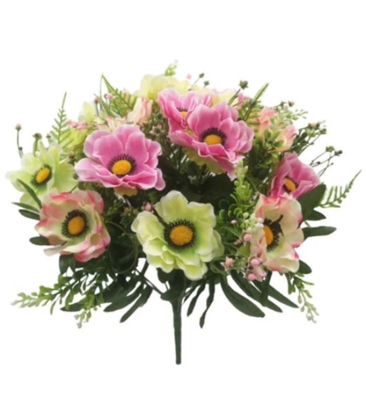 40cm Anemone Bush with Fern and Berries Ivory / Pink / Cream