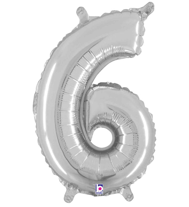 14" Silver Number 6 Grabo Foil Balloon.