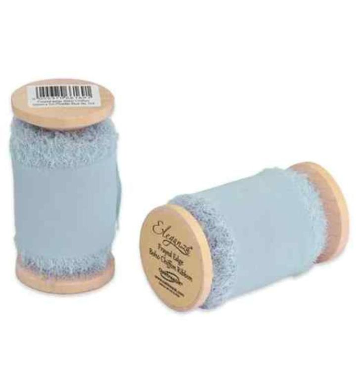 Eleganza Frayed Edge Boho Chiffon Powder Blue  50mm x 5m