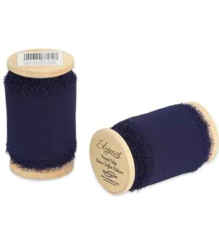 Eleganza Frayed Edge Boho Chiffon Navy Blue 50mm x 5m