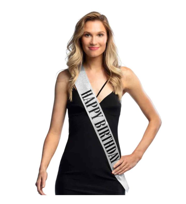 Silver 'Happy Birthday' Sash