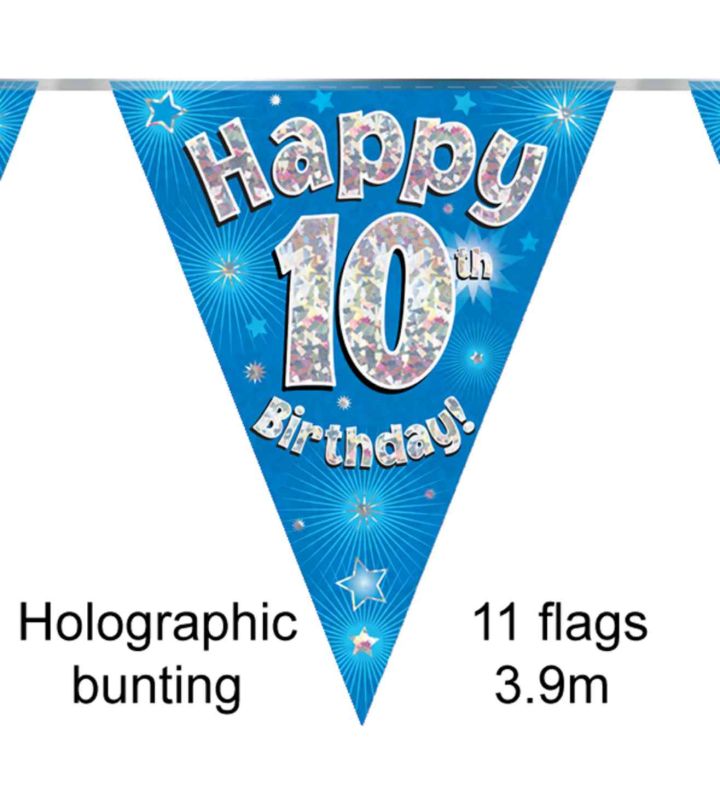 3.9m Oaktree 'Happy 10th Birthday' Blue Bunting