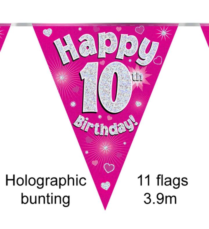 3.9m Oaktree 'Happy 10th Birthday' Pink Bunting