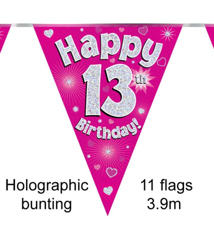 3.9m Oaktree 'Happy 13th Birthday' Pink Bunting