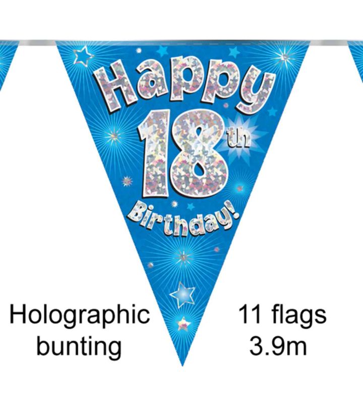 3.9m Oaktree 'Happy 18th Birthday' Blue Bunting