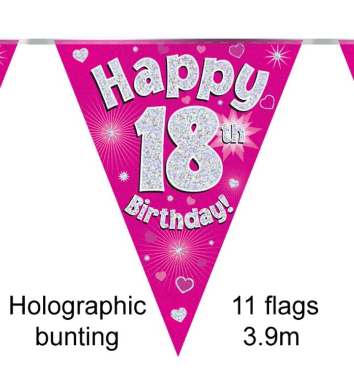 3.9m Oaktree 'Happy 18th Birthday' Pink Bunting