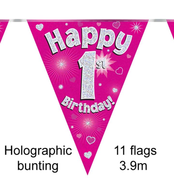 3.9m Oaktree 'Happy First Birthday' Pink Bunting