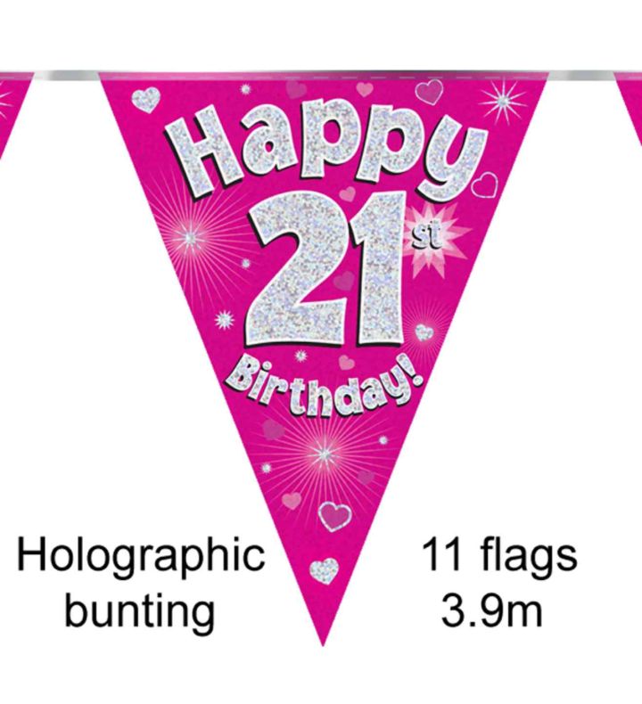 3.9m Oaktree 'Happy 21st Birthday' Pink Bunting