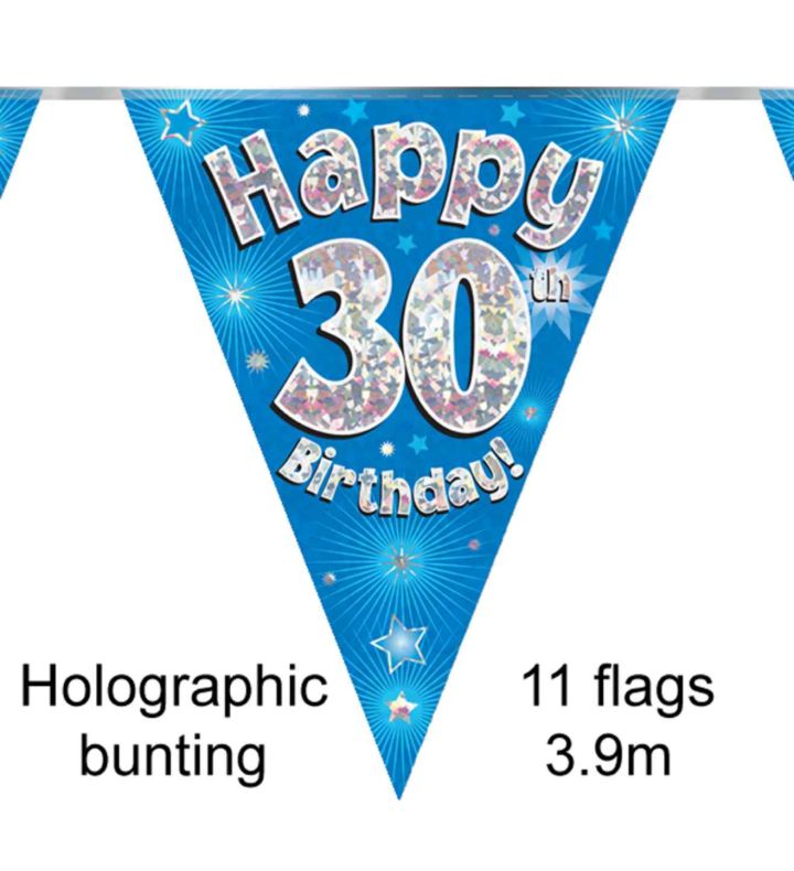 3.9m Oaktree 'Happy 30th Birthday' Blue Bunting