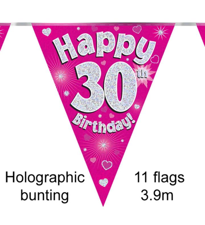 3.9m Oaktree 'Happy 30th Birthday' Pink Bunting