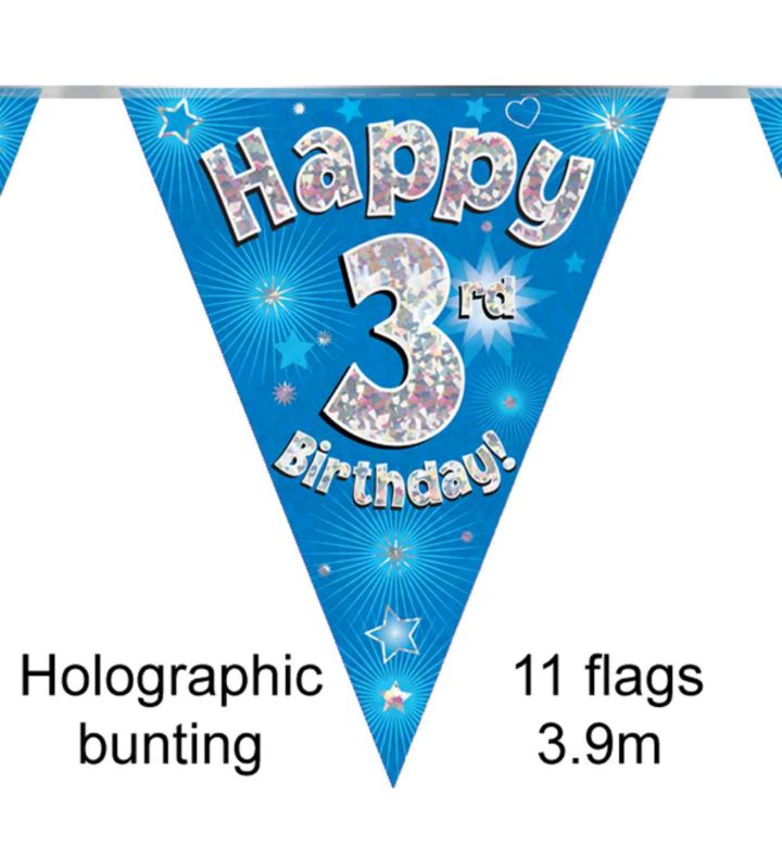 3.9m Oaktree 'Happy 3rd Birthday' Blue Bunting