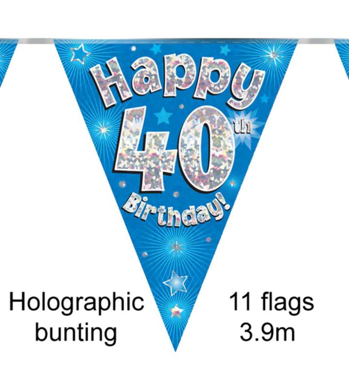 3.9m Oaktree 'Happy 40th Birthday' Blue Bunting
