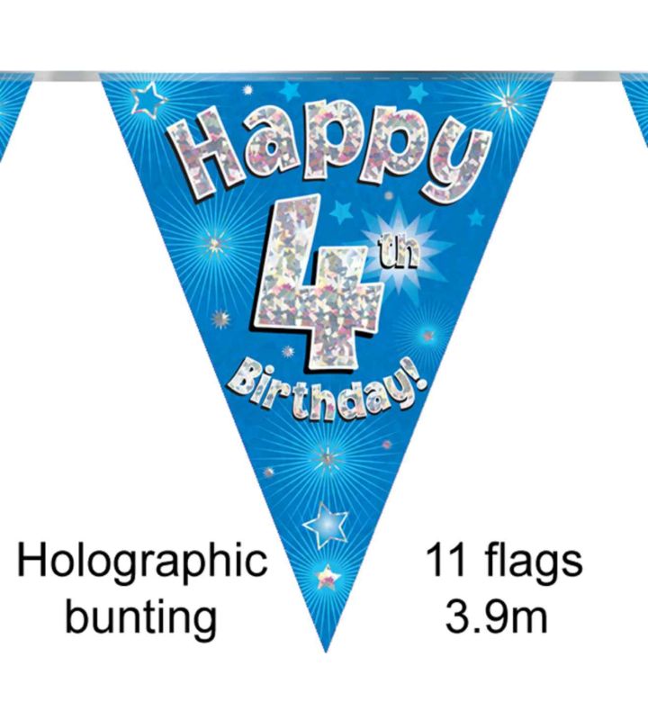 3.9m Oaktree 'Happy 4th Birthday' Blue Bunting
