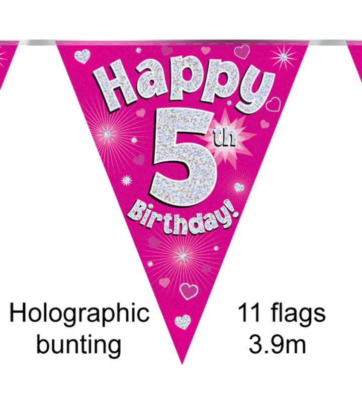 3.9m Oaktree 'Happy 5th Birthday' Pink Bunting