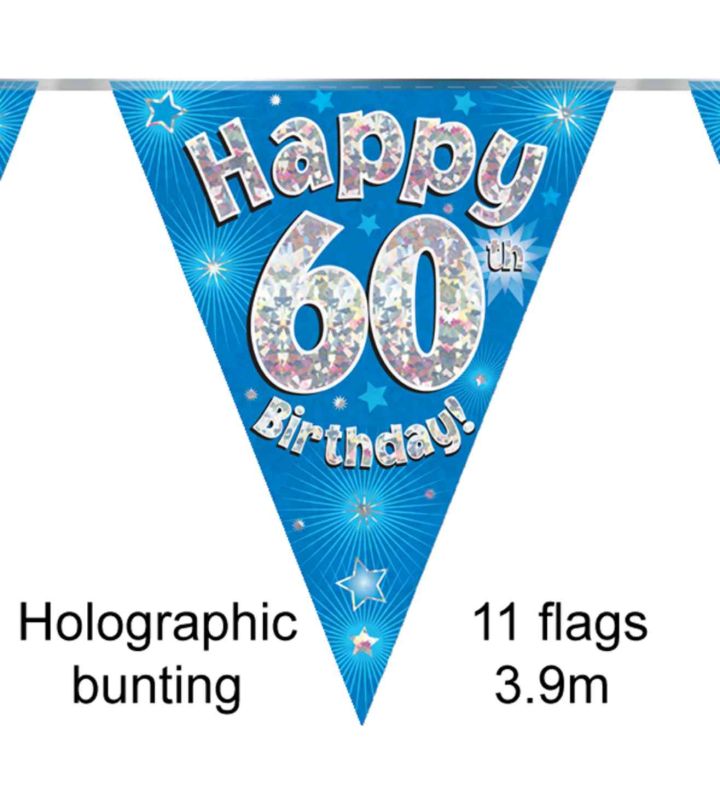 3.9m Oaktree 'Happy 60th Birthday' Blue Bunting
