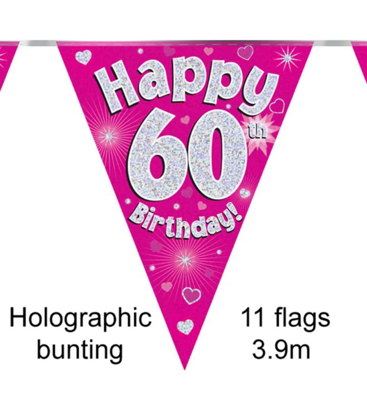 3.9m Oaktree 'Happy 60th Birthday' Pink Bunting