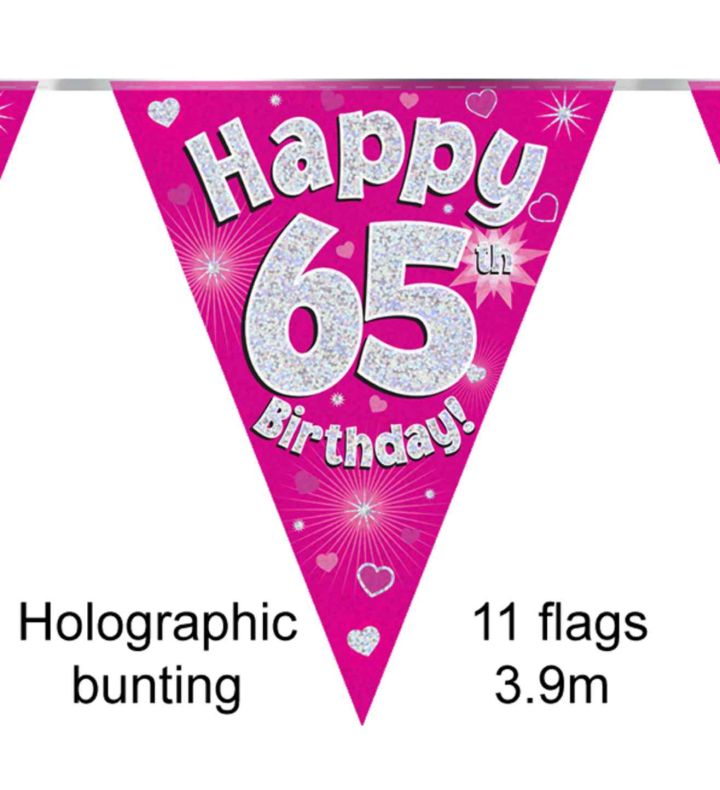 3.9m Oaktree 'Happy 65th Birthday' Pink Bunting