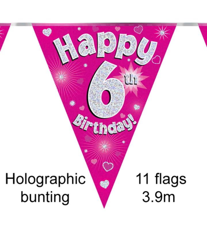 3.9m Oaktree 'Happy 6th Birthday' Pink Bunting