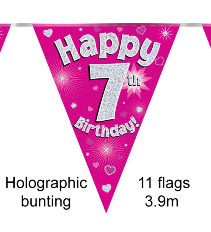 3.9m Oaktree 'Happy 7th Birthday' Pink Bunting